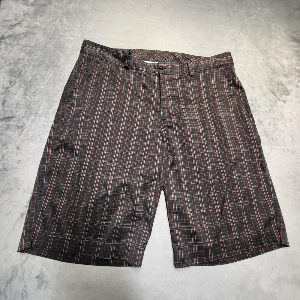 LOFT8 Shorts Mens 38 Black Bermuda Plaid Pockets Stretch Casual 13in Inseam